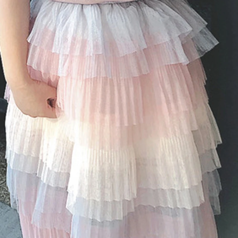 Spring Girl'S Skirt Summer Baby Kids Gradient Color Long Skirt 2024 Spring New Sweet Children's Cake Skirt Girls Versatile Skirt