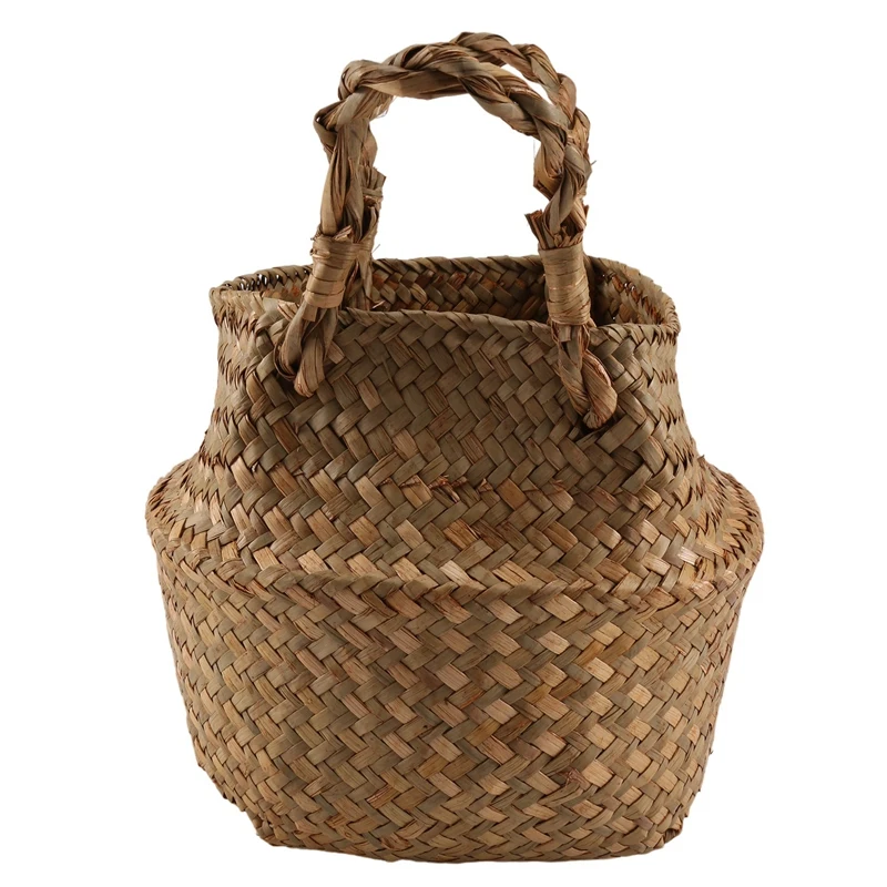 

SOFT-Woven Straw Belly Basket For Storage Plant Pot Basket And Laundry, Picnic And Grocery Basket