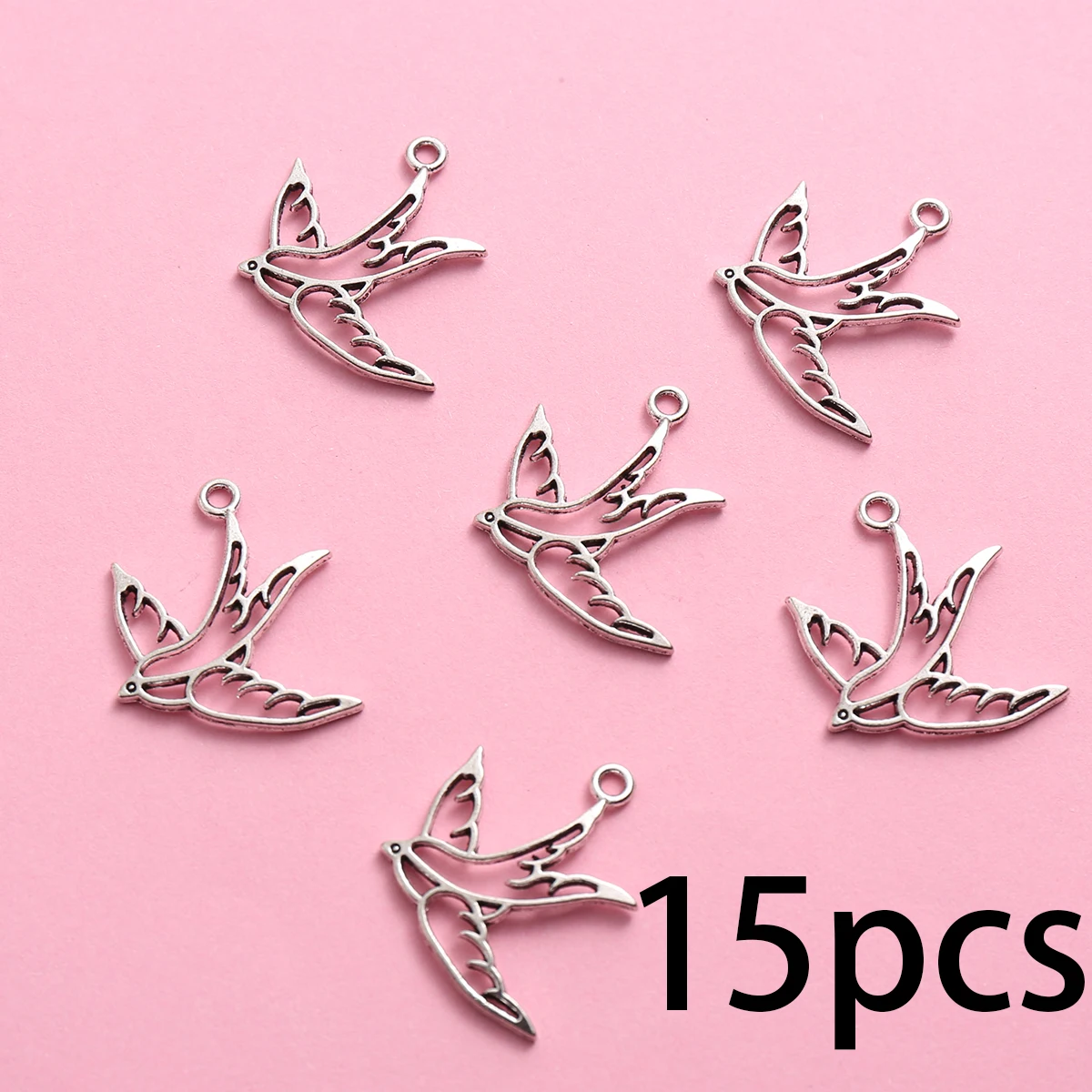 15-Piece Set of Hollow Swallow Bird Charms, Vintage Distressed Flying Bird Mini Pendants, Suitable for DIY Bracelets, Necklaces, and Earrings, Fresh Bird-Themed Handmade Beaded Jewelry Accessories