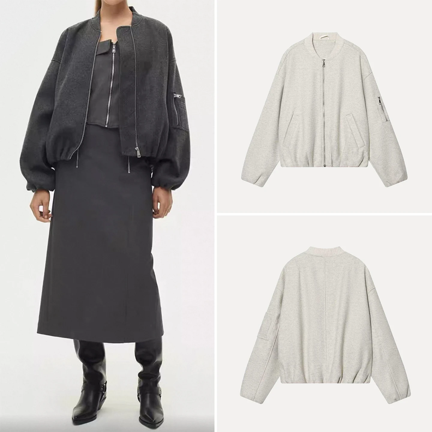 

Winter 2025 Women's Casual Loose Slimming Pilot Jaet Stand Collar ort Outerwear Commute Sle Long Sve Zipper Closure