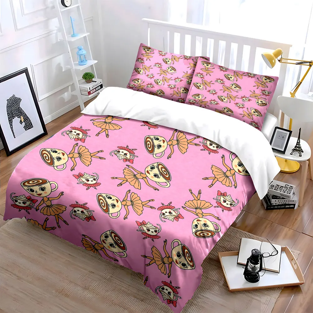 Cartoon dessert cups and dancers pattern Printed Duvet Cover Set1 Duvet Cover+2 PillowcaseMulti Size Bedroom Bedding Decoration