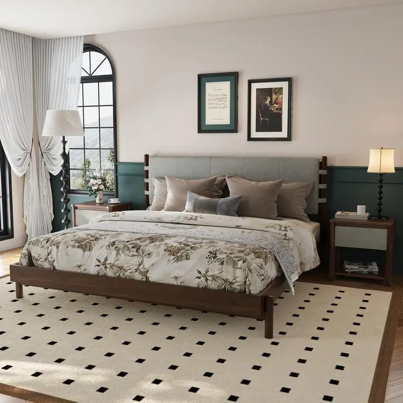 Modern King Bed Frame Set with Nightstands, Light Gray Wood Platform Bed and Matching Bedside Tables for Bedroom