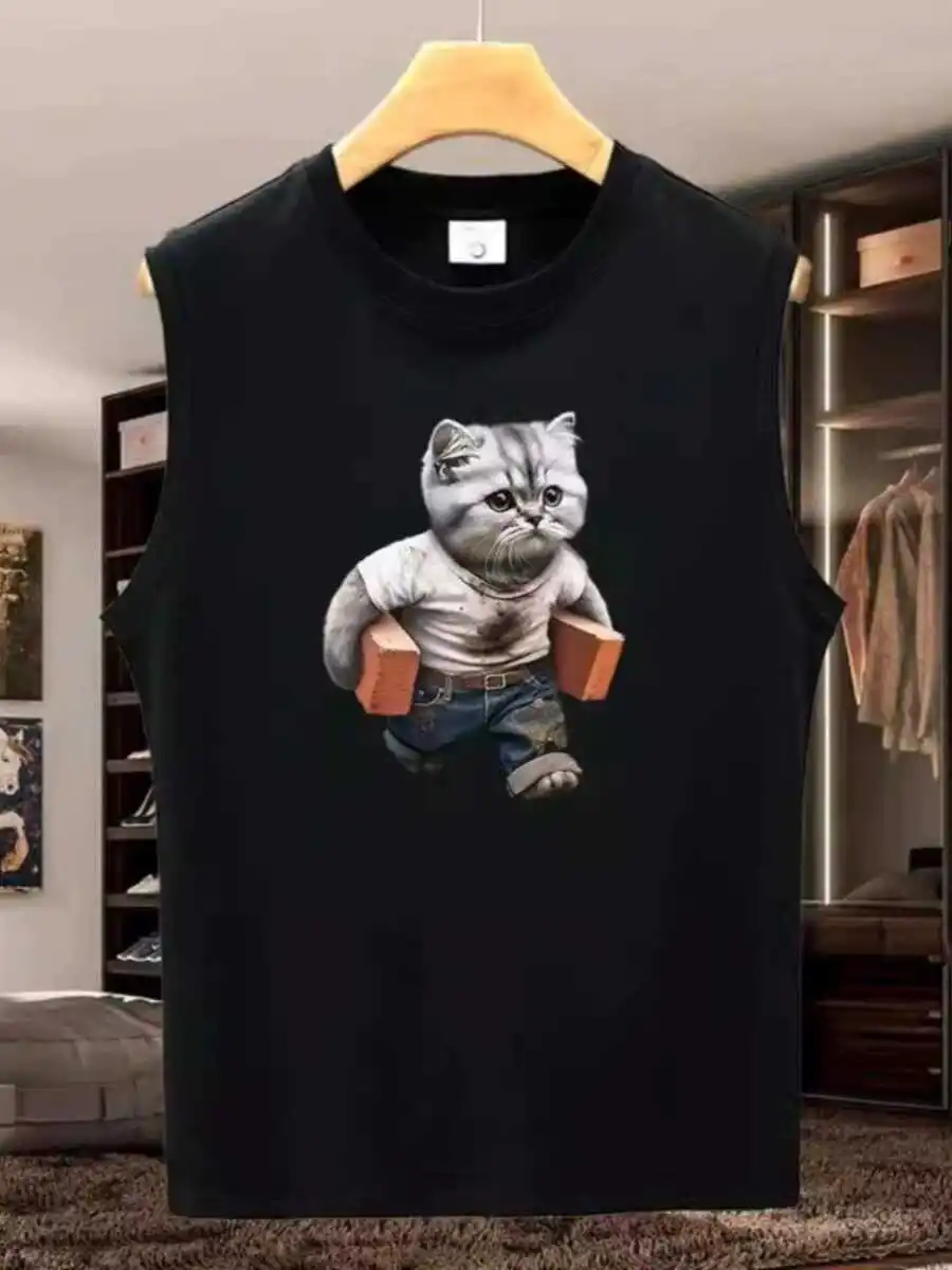 MJ Simple Sport Vest Sleeveless Breathable Shoulder Wide Summer Outerwear Men's Style Moisture Wicking round Neck Sweat Vest