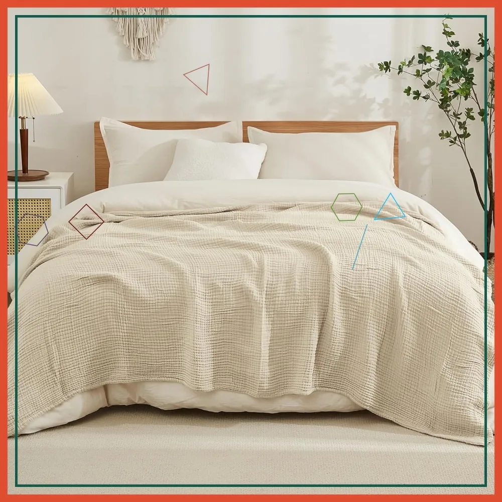 

King Size Cotton Blanket Soft Muslin 108x90 Light Tan Lightweight Breathable All Season Gauze Bedspread