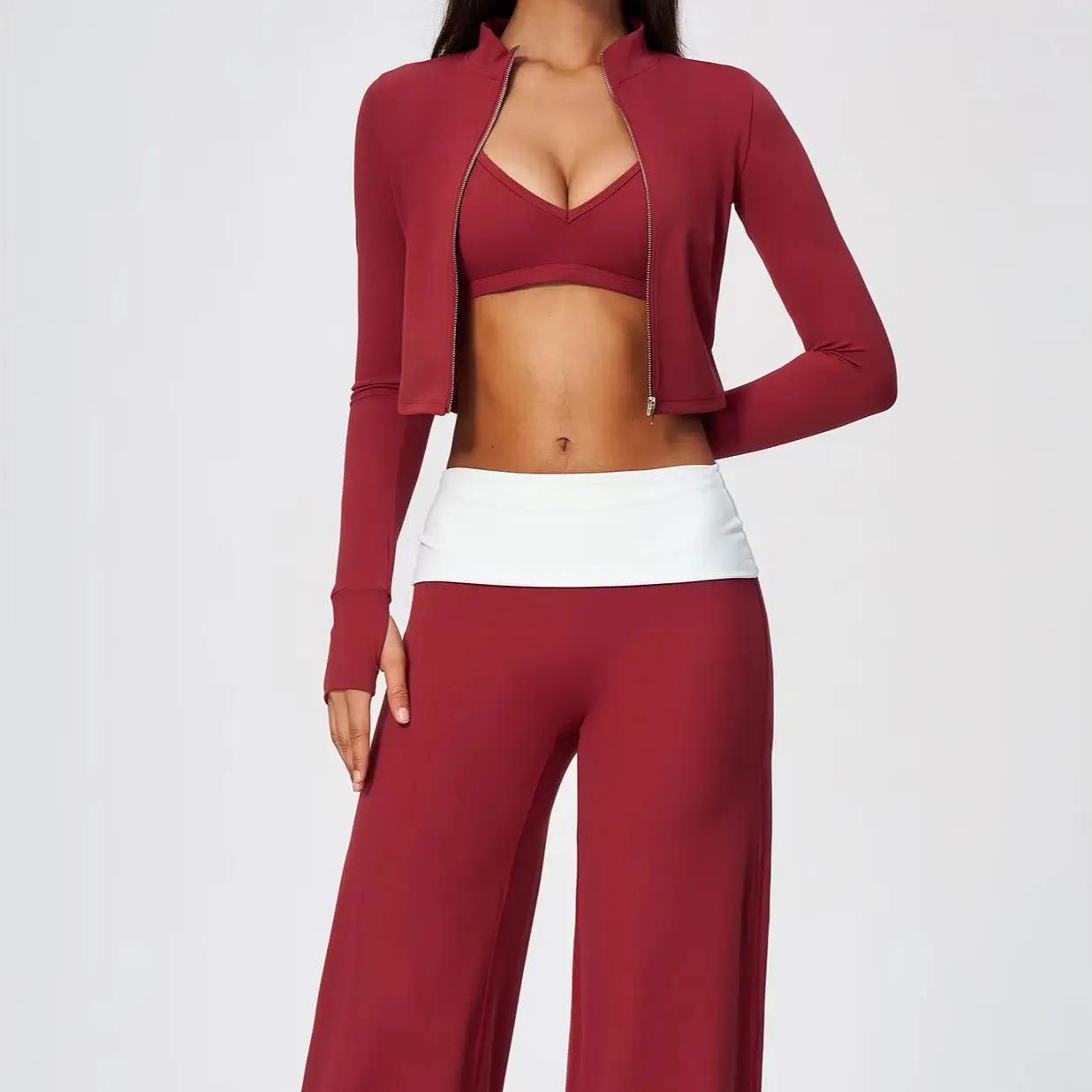 Contrast Color Fitness Set Tracksuits 2/3PCS Yoga Set Women's Gym Sports Crop Top Yoga Flared Pants Suits Female Workout Outfits