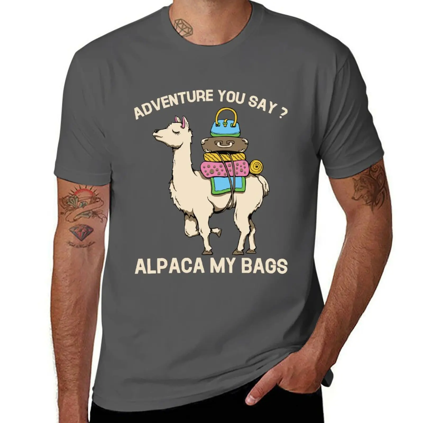 

Bags My Say You Adventure Alpaca T-Shirt Casual Minimalist Short Sleeve Top