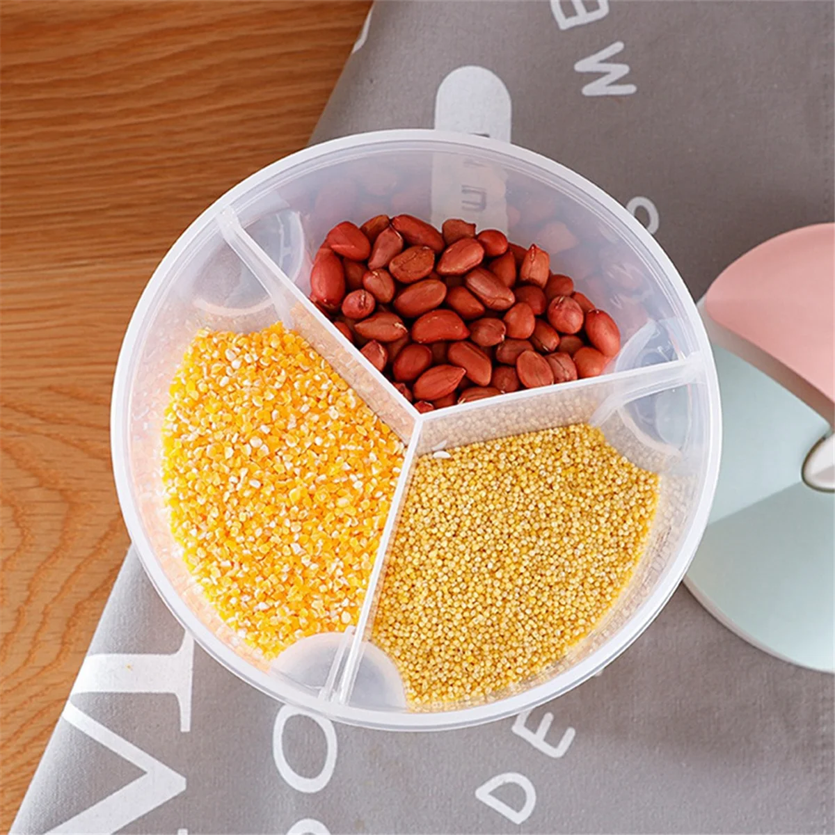 Grains Storage Tank Plastic Compartment Storage Tank Kitchen Sealed Beans Storage Box Four Covered Storage Box 3000Ml