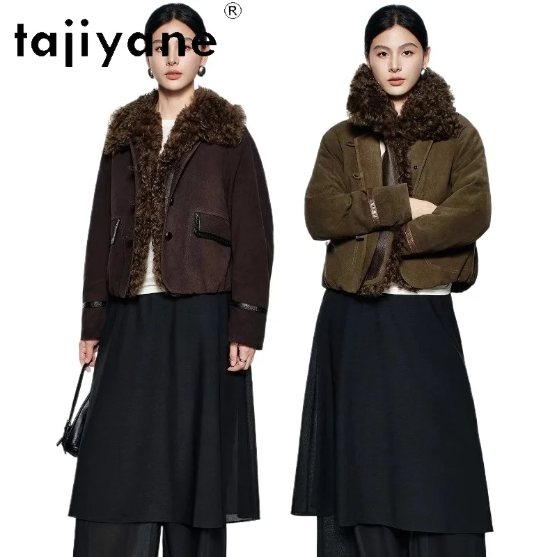 

TAJIYANE Sheepskin Suede Down Coats Short Real Leather Jacket with Wool Collar Genuine Leather Jackets Woman 2025 Winter Clothes