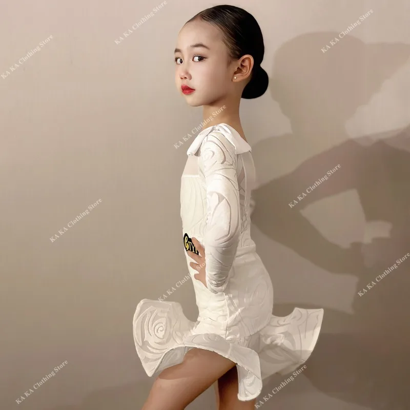 Child Salsa Latin Dance Dress Girls Ballroom Dress Standard Competition Samba Tango Dance Costume Girls Latin Practice Dress