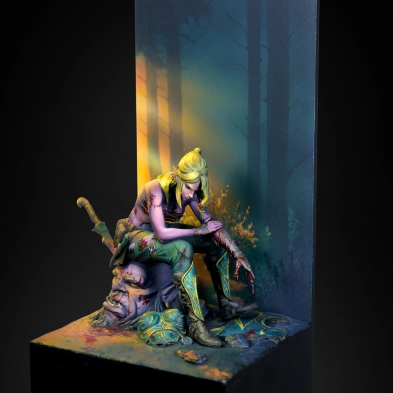 1/16 Scale 120mm DieCast Resin Figure Model Kit Female Elf Warrior and Ogre Miniature Toys Unassembled Unpainted