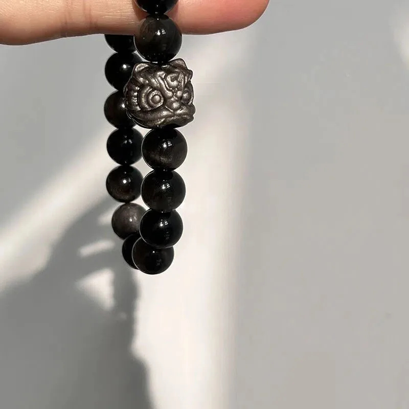 Promote Blood Revive Relax Anxiety Natural Black Obsidian Stone Lion Fashion Jewelry Bracelets For Women Men Yoga Energy  Gifts