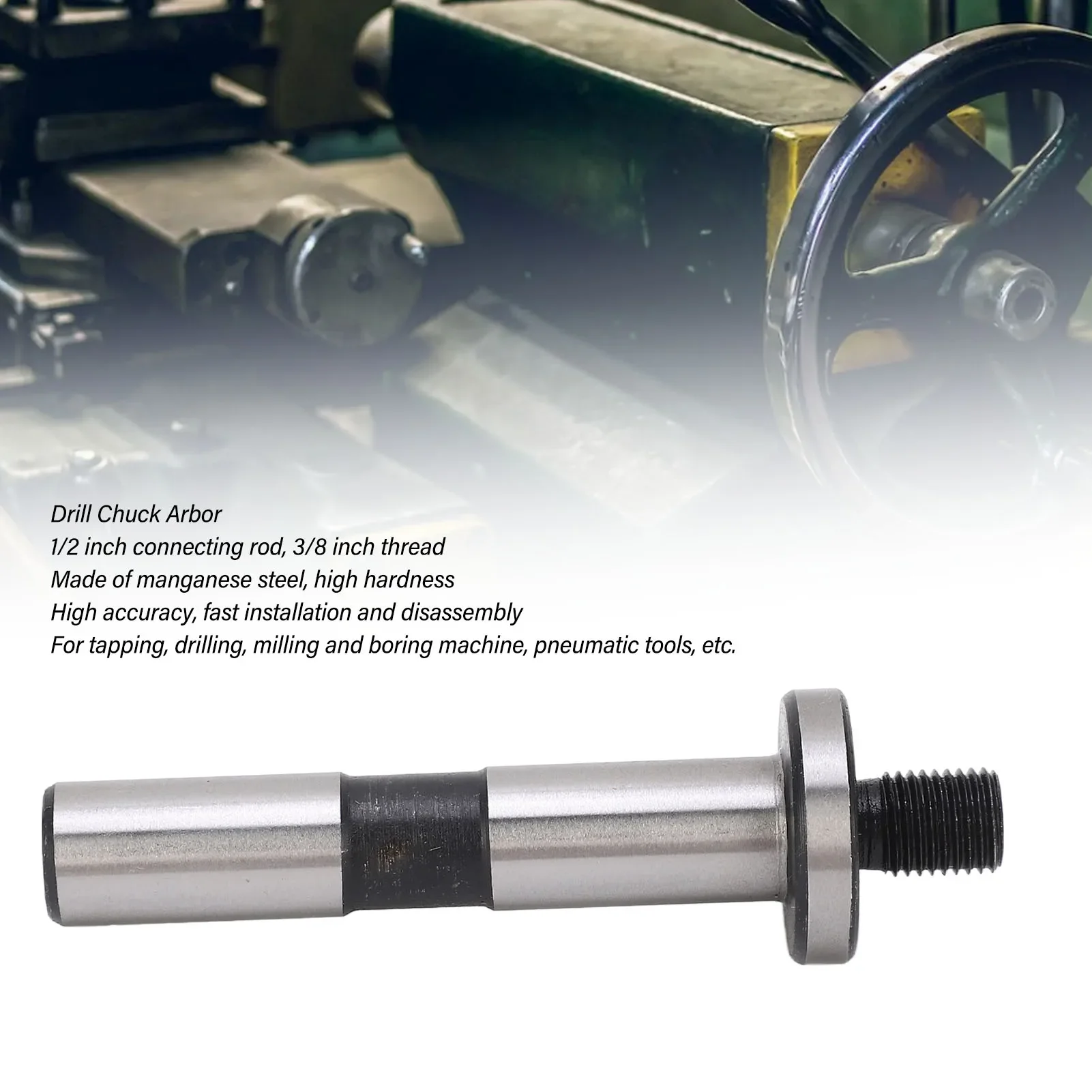 Drill Chuck Arbor Manganese Steel Collet Connecting Rod Adapter for Lathe Machine Tool 1/2 Shank 3/8 Thread