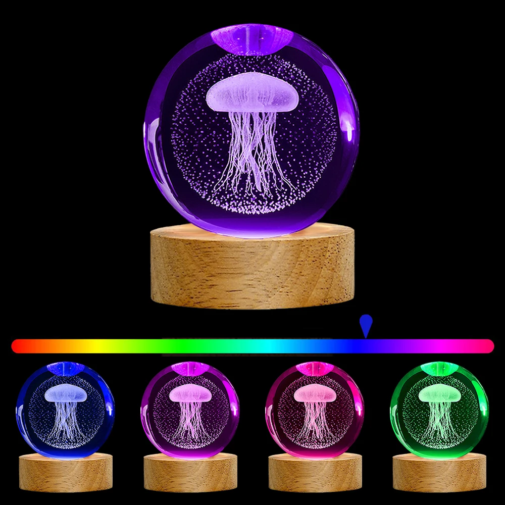 Jellyfish Lamp Portable Crystal Lamp Girl Room Atmosphere Decoration Lamp Bedroom Night Lamp Home Decoration Birthday Gifts