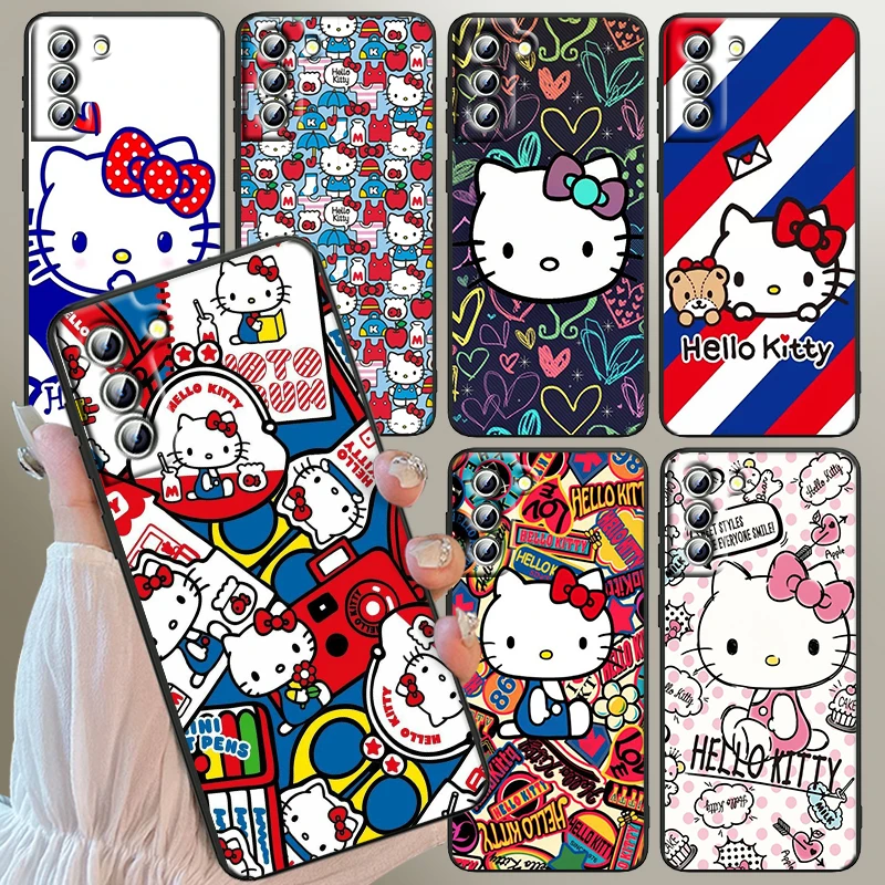 

Cute Sanrio Hello Kitty Luxury For Samsung Galaxy S24 S23 S22 S21 S20 FE S10 S10E Plus Ultra Pro Lite 5G Black TPU Phone Case