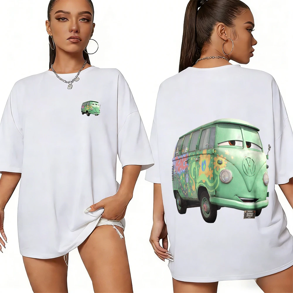 Koszulka Disney Summer Racing Fillmore (zielony autobus VW) Mini Image, 100% bawełna, nadruk, męska i damska, casualowa, oddychająca.