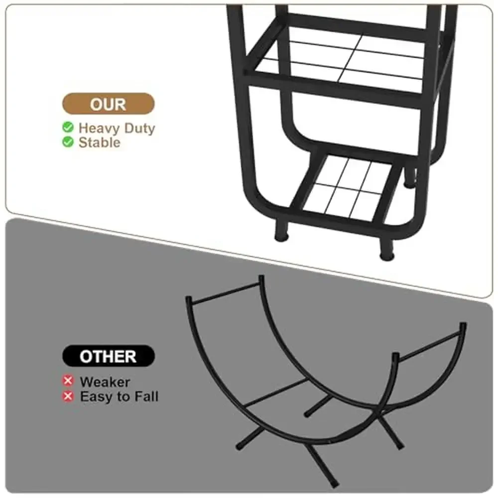 رف الحطب في الهواء الطلق الثقيلة الصلب 2-Tier حامل مقاومة للصدأ المحمولة تخزين الموقد حفرة سهلة التجميع سعة 200 رطل