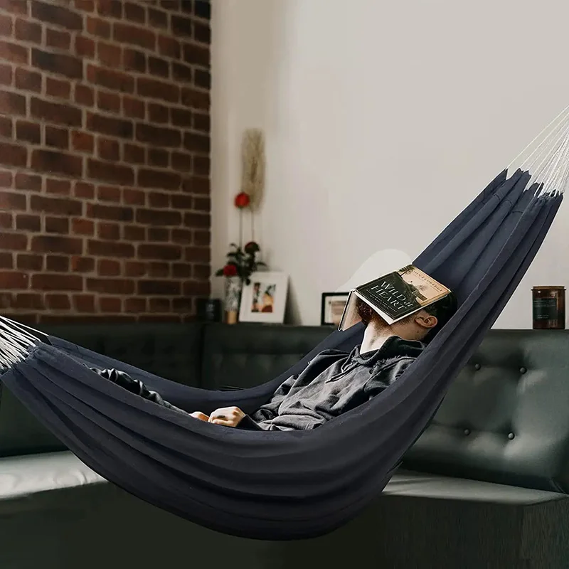 

Canvas swing hammock wholesale cross-border cotton hammock student dormitory outdoor anti-rollover hanging chair customization