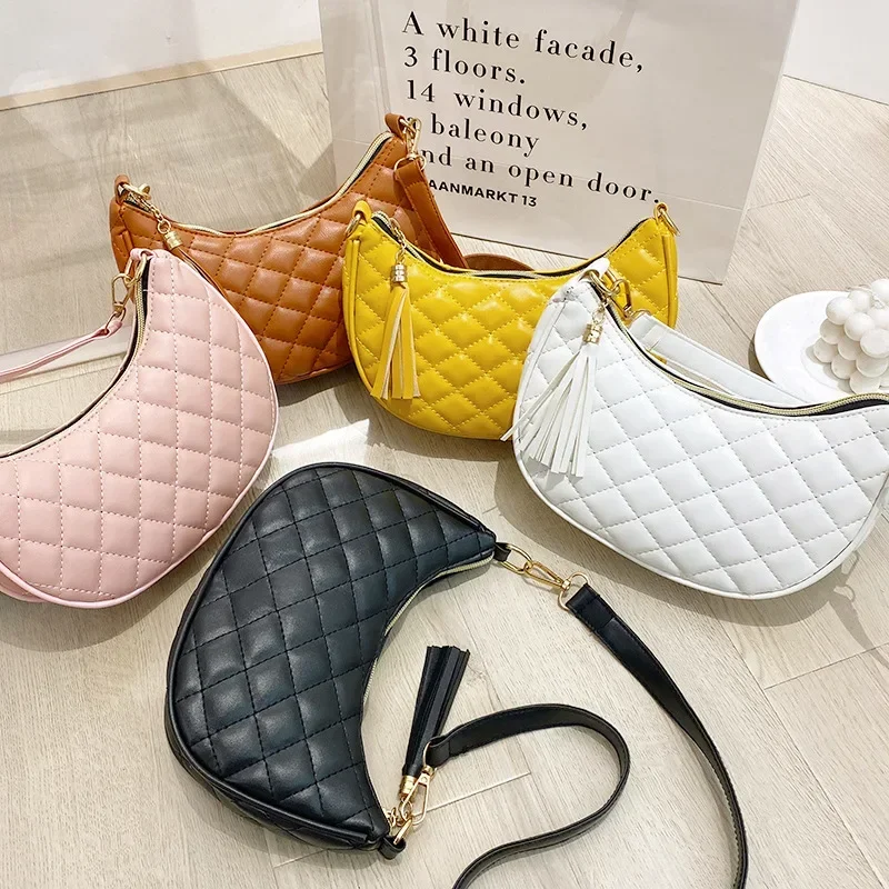 

Moon Bag Embroidered Diamond Grid Handbag Ladies Bags Wholesale Fashion Single Shoulder Underarm Bag Mobile Phone Bag