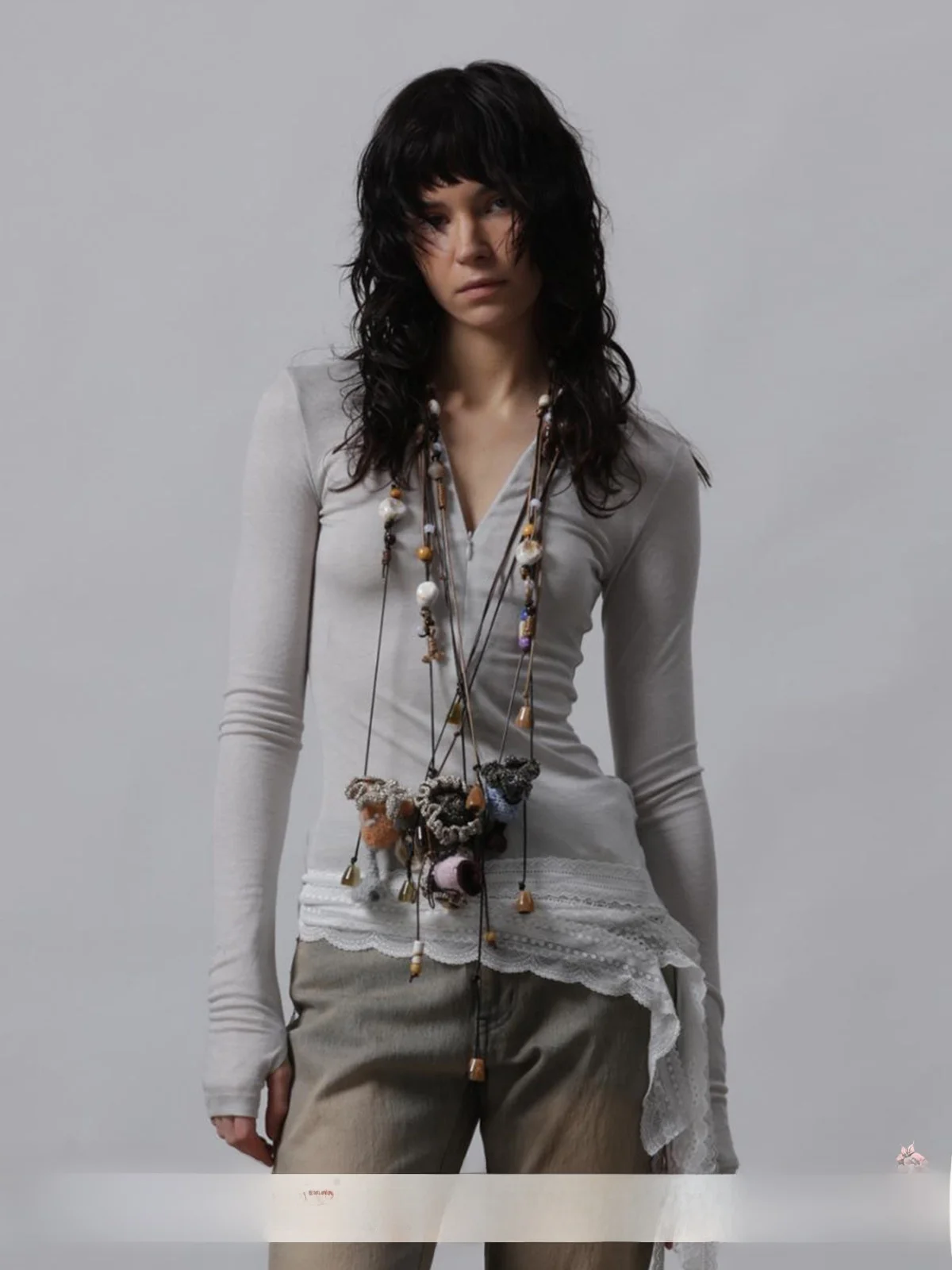 

Brand Lace Wool Knitted Sweater Casual Style Long Sleeve V-Neck Zipper Closure Regular Fit Women's Fashion Daily Wear