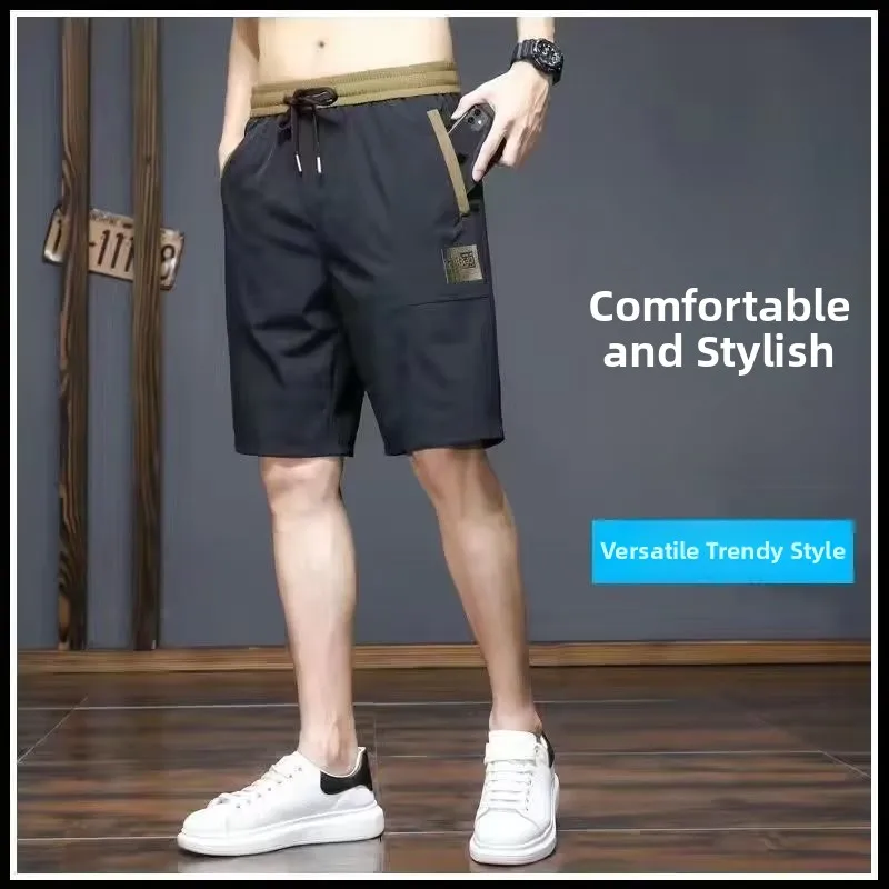 

Summer Ice Silk Men's orts Casual Thin Qui Dry Running Sport Big Size mid Waist Straight Leg Anti-Wrinkle Youthful Energy...