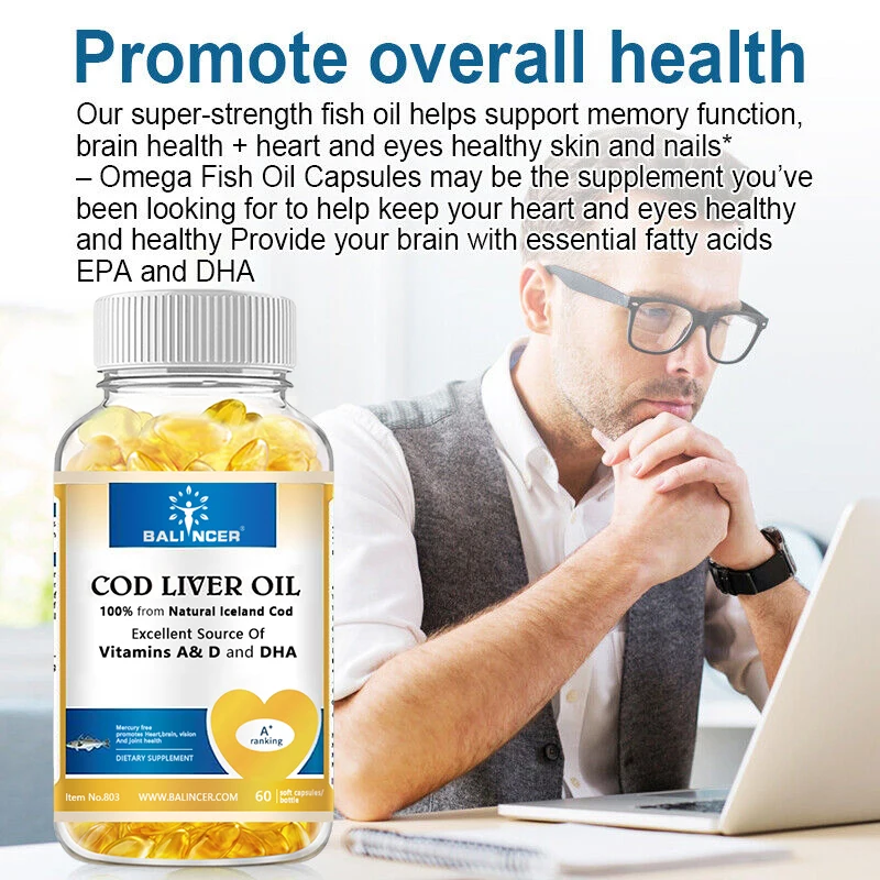 Pure Cod Liver Oil with Vitamins A, D, and DHA Supports Clear Vision, Healthy Bones, and Intellectual Development (1-10bottle)