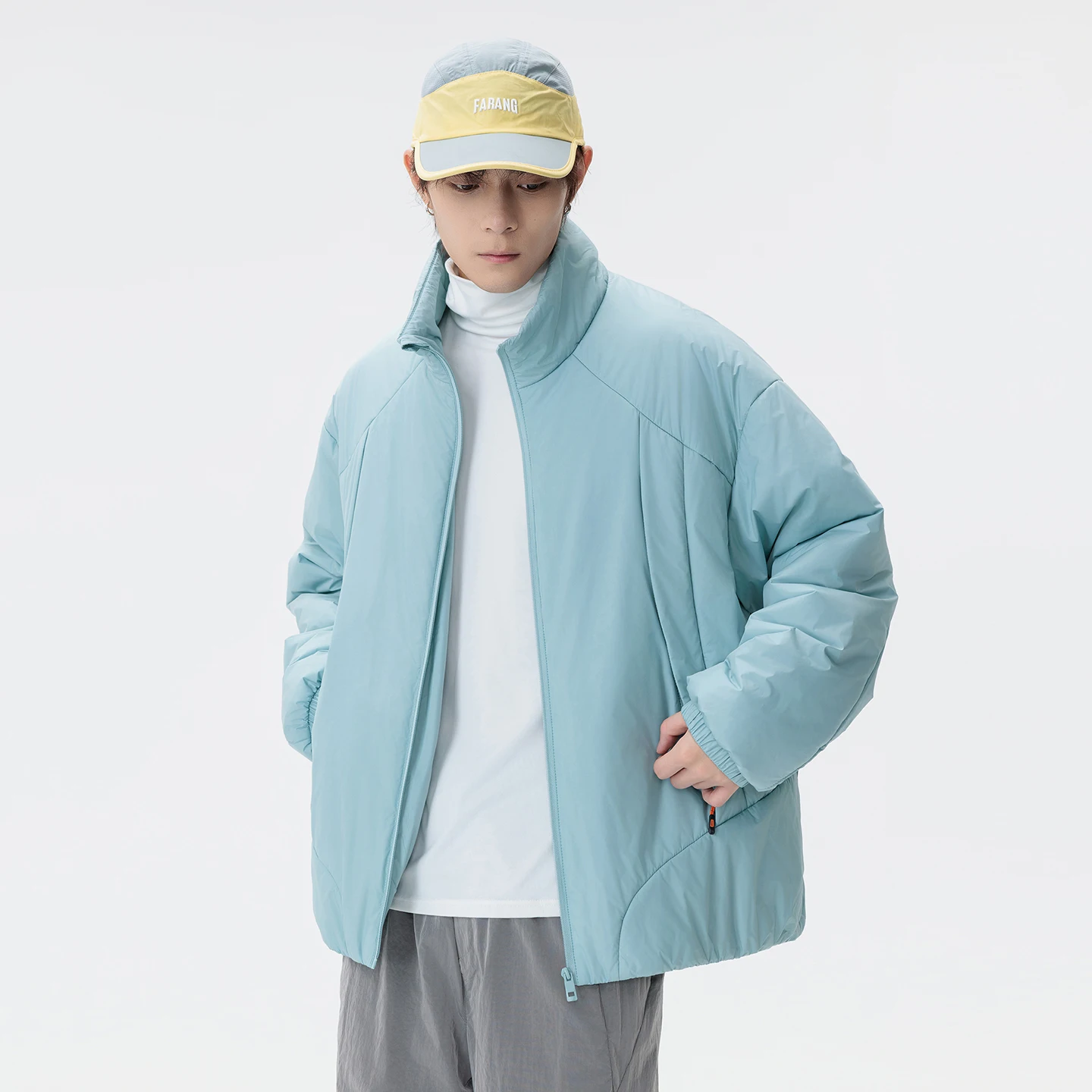 

Men's Thiened Fce Lined Cotton Jaet Stand Collar Bread Sle Coat Winter Outerwear Casual Loose Fit Youth Faion