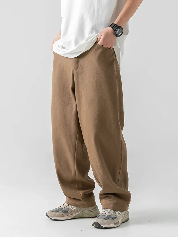 

Pure cotton washed retro casual pants men's spring and autumn slightly loose Japanese texture solid color trousers