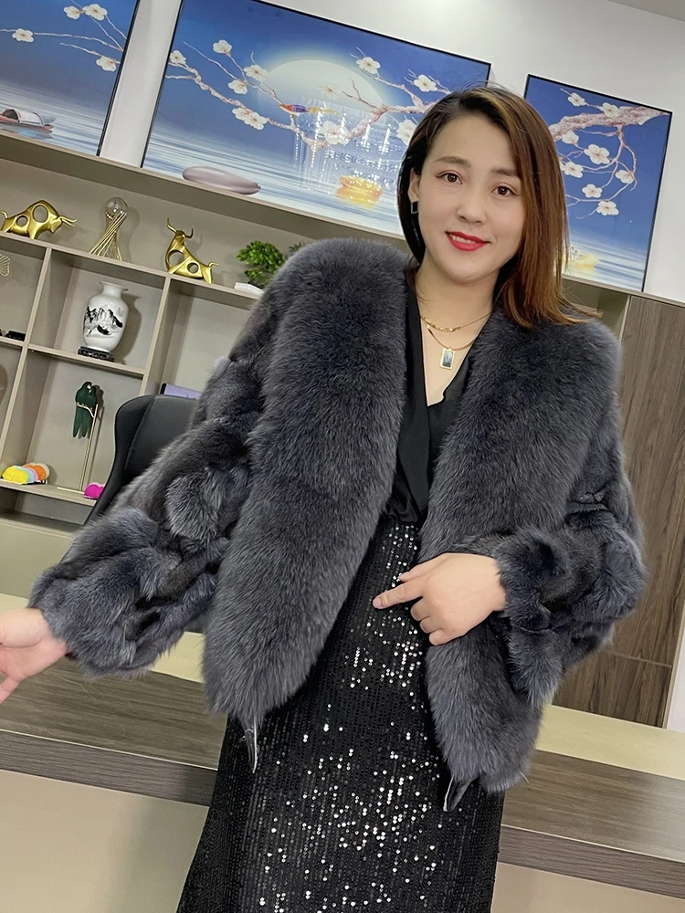 Women Winter Fashion Real Fur Thick Coats Warm Natural Fox Fur Coat High Quality Luxury Fashion Short Pluffy Fur Female Jacket