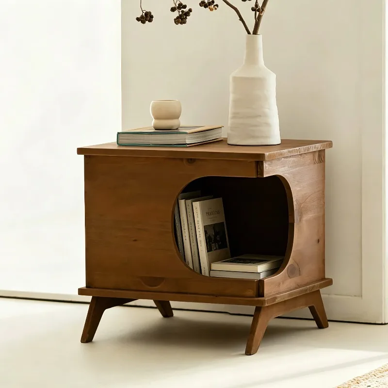 Solid Wood Nightstands with Cat Litter Portable Rectangular Night Table Luxury Multifunctional Nightstand Modern Home Furniture