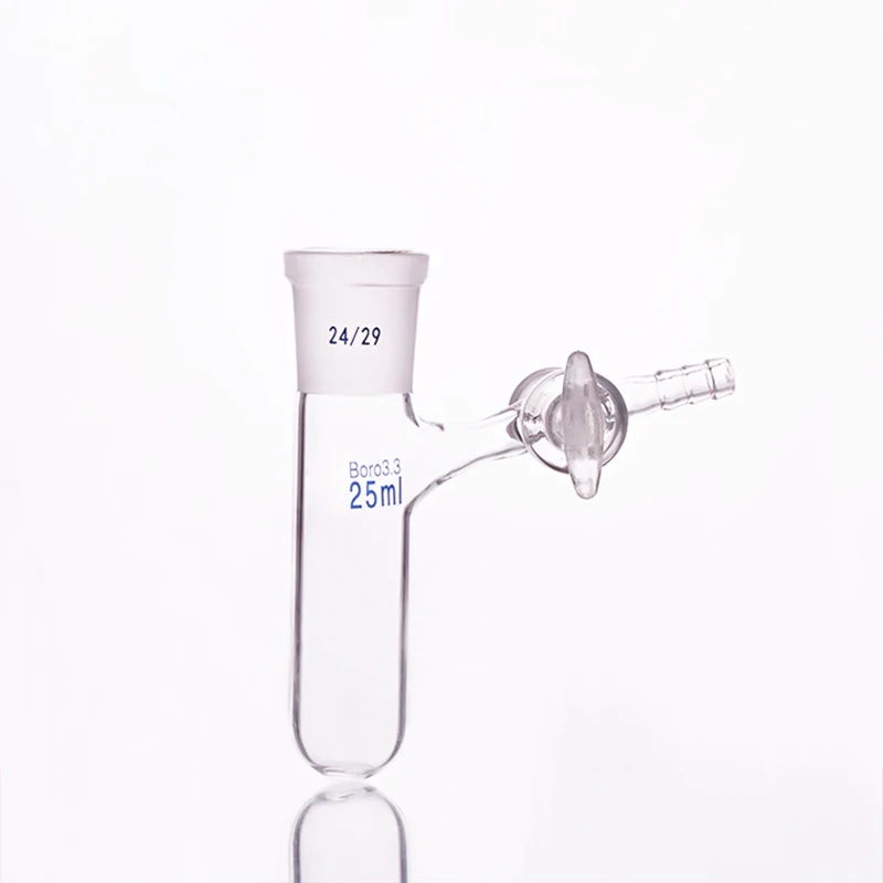 أنبوب رد الفعل مع صمام PTFE وفم أرضي قياسي، سعة 25 مل ومفصل 14/23، زجاج بوروسيليكات عالي #2