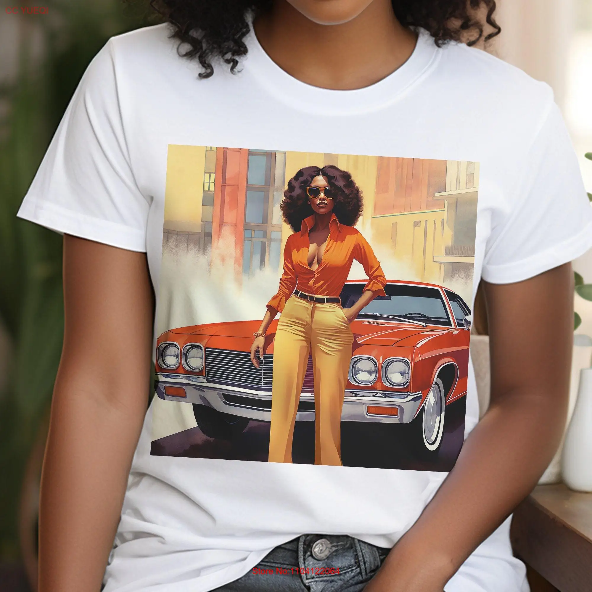 Afro Woman Vintage T Shirt Classic Car 70s Vibe 80s Soul Old School Auto Model African American Black Lady Art