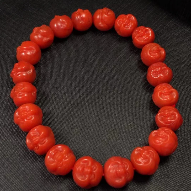 Factory Direct Sales Natural Tile Southwest Red Agate Head Single Circle Smiling Buddha Bracelet Full Co