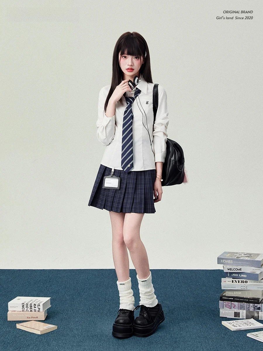 

Миссис Flower Bell JK orm irt Женские длинные свеки с застежкой на талии Школьные принадлежности Универсальные весенние 2026 College Sle S...