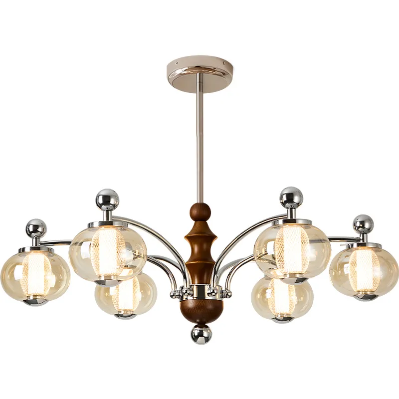 

High-end living room chandelier, medieval French Bauhaus retro walnut color eye protection dining room master