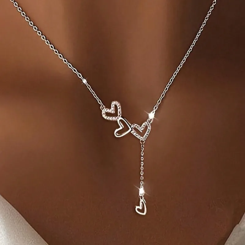 Collar con colgante de borla de cuatro corazones de Zirconia, moderno y minimalista, adecuado para joyería de mujer, regalos del Día de San Valentín