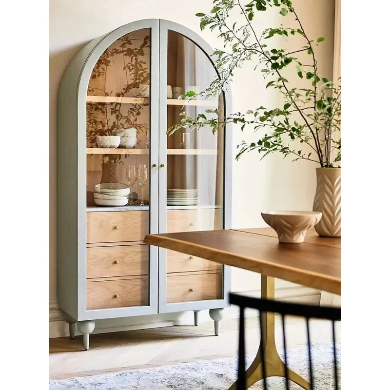 Solid wood bookcase locker French retro arched living room medieval side cabinet
