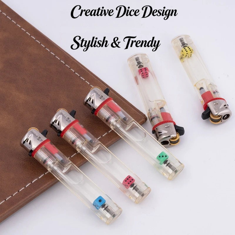 Retro Flint Wheel Lighter with Dice Inside, Transparent Cylindrical Open Flame Gas Lighter, Durable & Explosion-Proof Lighter