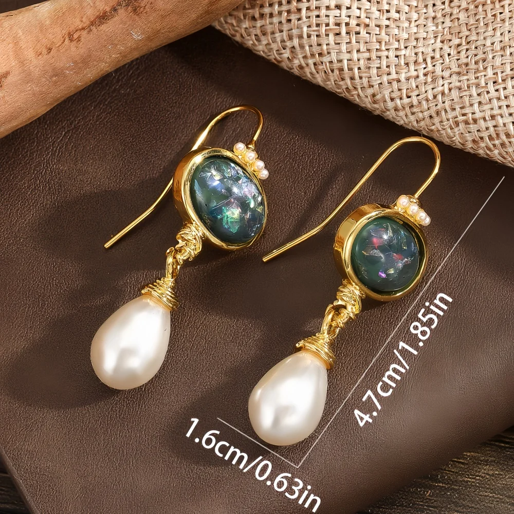Gorgeous Round Geometry Black Stone Earrings for Women Gold Color Imitation Pearl Party Dangle Earrings Jewelry