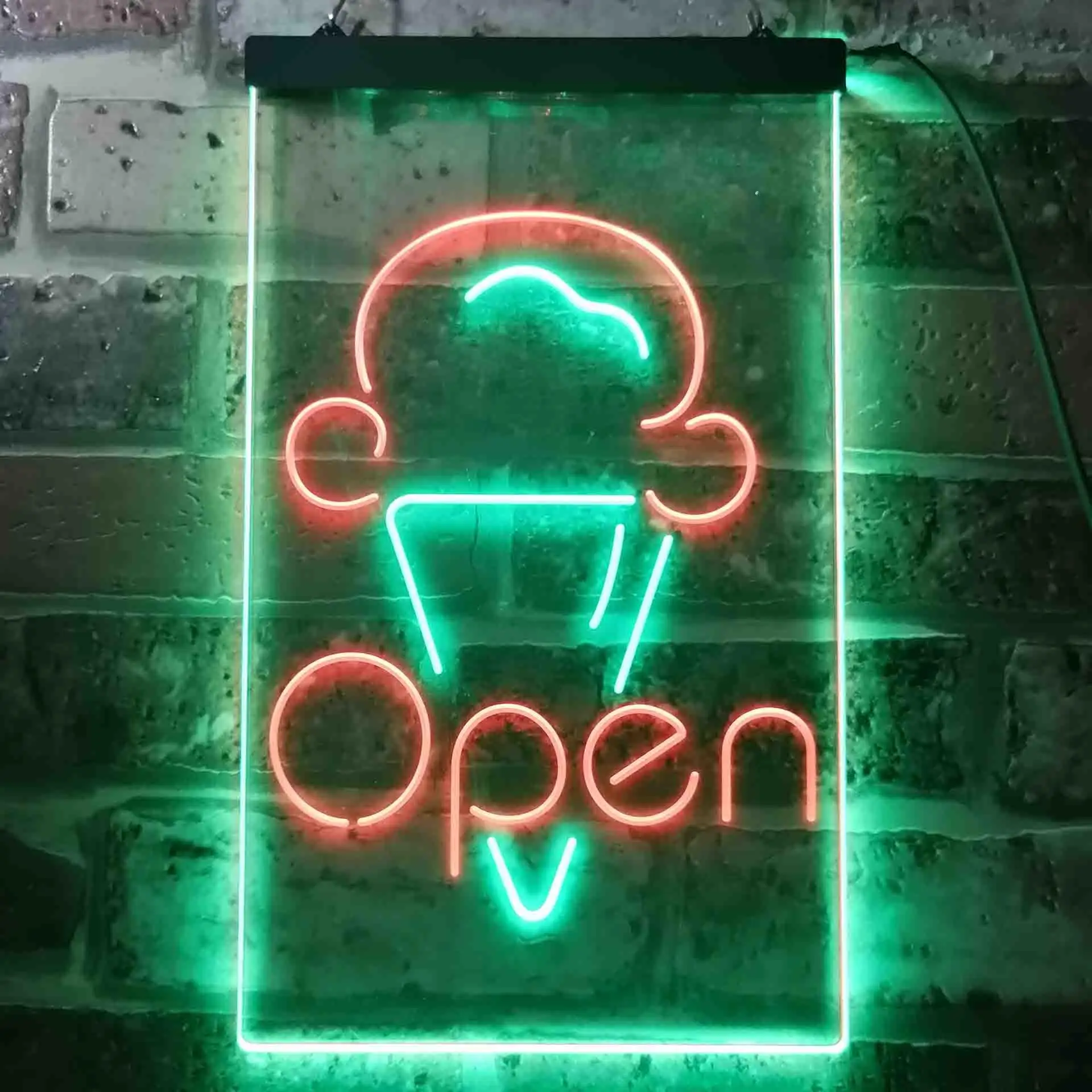 Open. with Ice-Cream Cone Dual Color Led Neon Sign st6-i3601