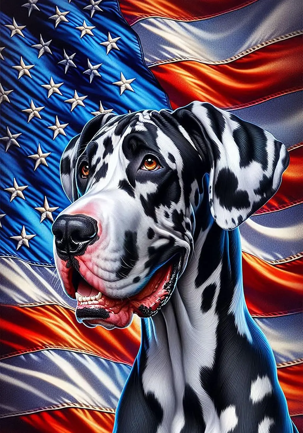 Great Dane Harlequin Uncropped - Best of Breed DCR Patriotic III Outdoor House Flag Mailbox Flag 28