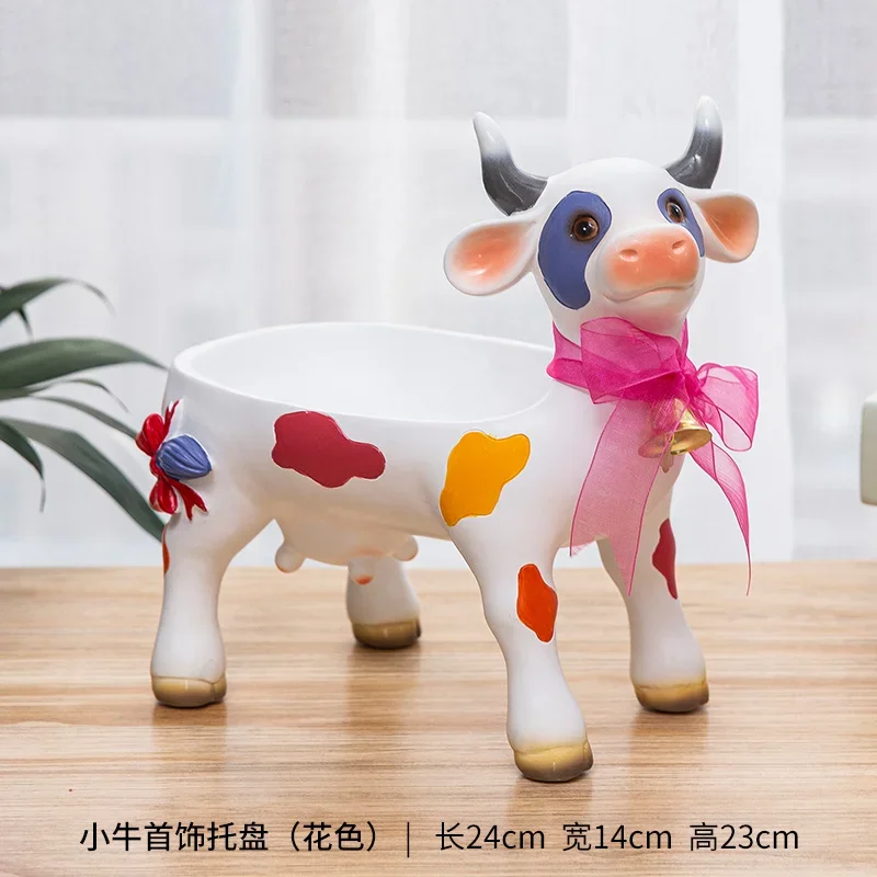 Resin Cow Storage Ornaments Animal Decoration Crafts Statue Tray Jewelry Box Home Accessories Figurines