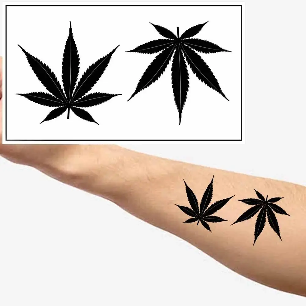 Impermeável temporária preta Maple Leaf tatuagem falsa, adesivo de arte corporal, ombro e pescoço e braços, mulheres e homens, Z9K2, 1PC