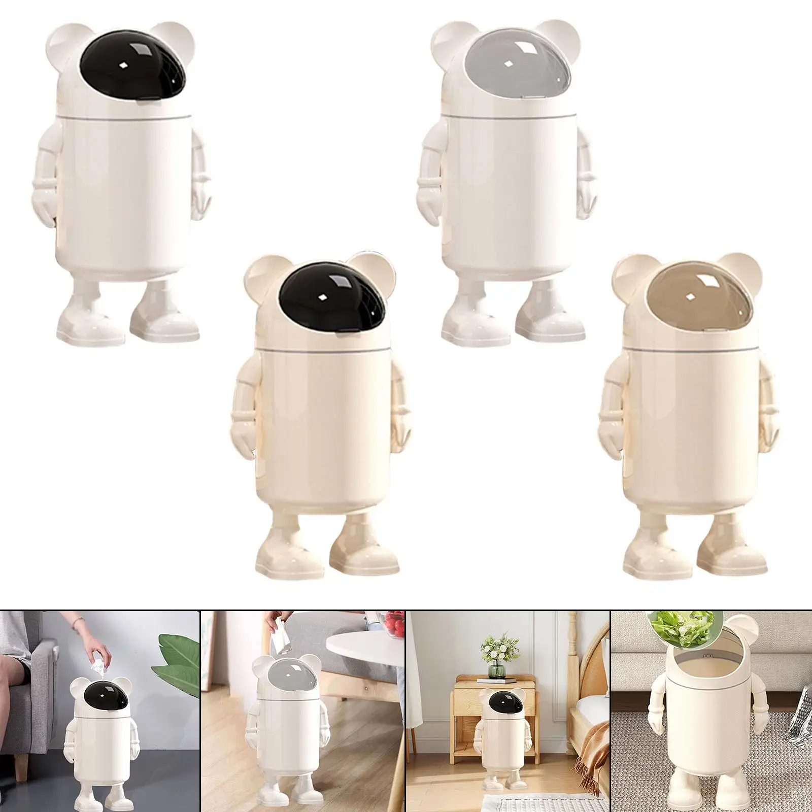 

Kitchen Trash Can Cartoon Bear Smooth Sliding Lid Modern Waste Bin Waste Basket for Entryway Laundry Restroom Office Guestroom