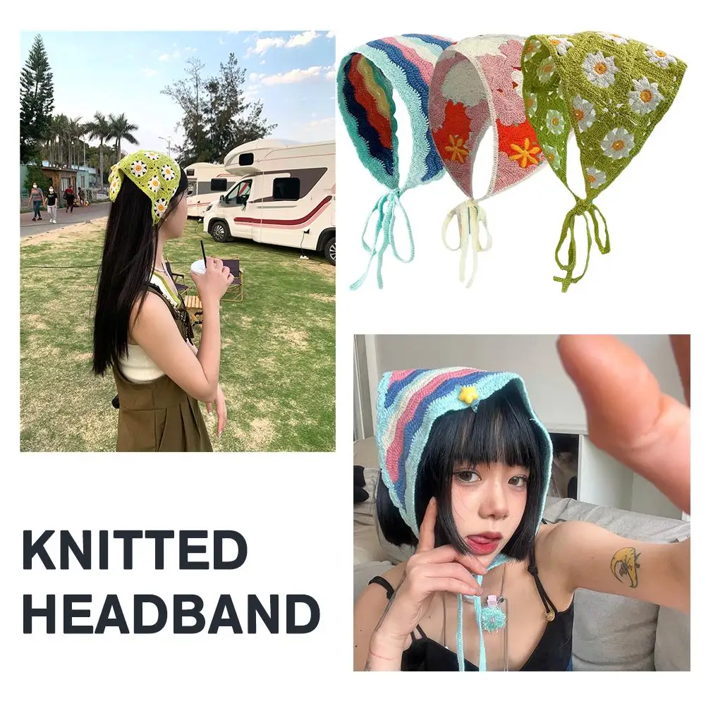 Cute Girl Headscarf Braided Triangle Scarf Handmade Towel Fashion Hollow Headscarf Headband Crochet Little Daisy Triangle H F0W0
