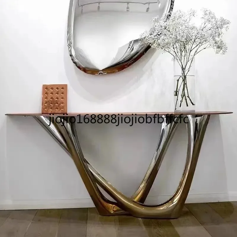 Suitable for modern designers, light luxury electroplated gradient color base entrance solid wood countertop