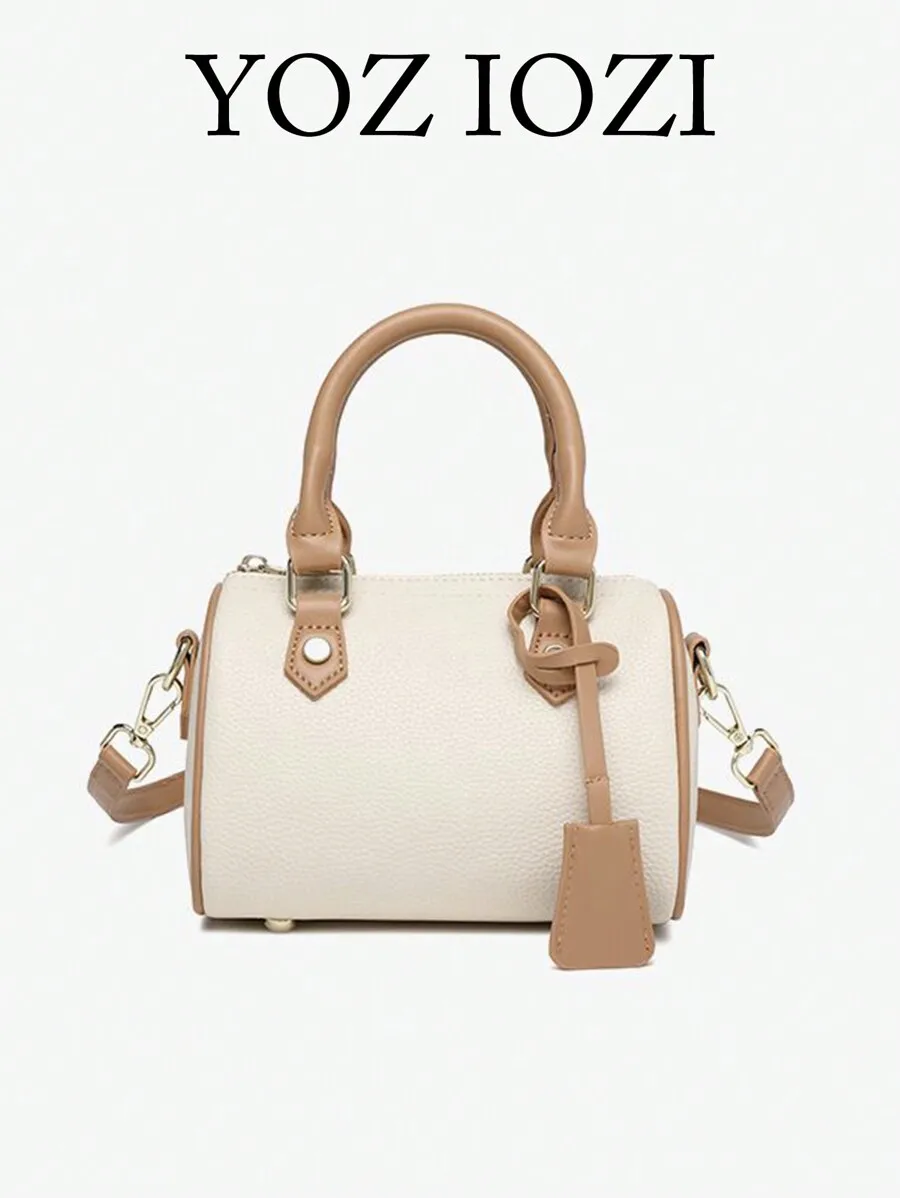 

Cream & Tan Soft Faux Leather Pillow Shape Top-Handle Bag with Adjustable Strap