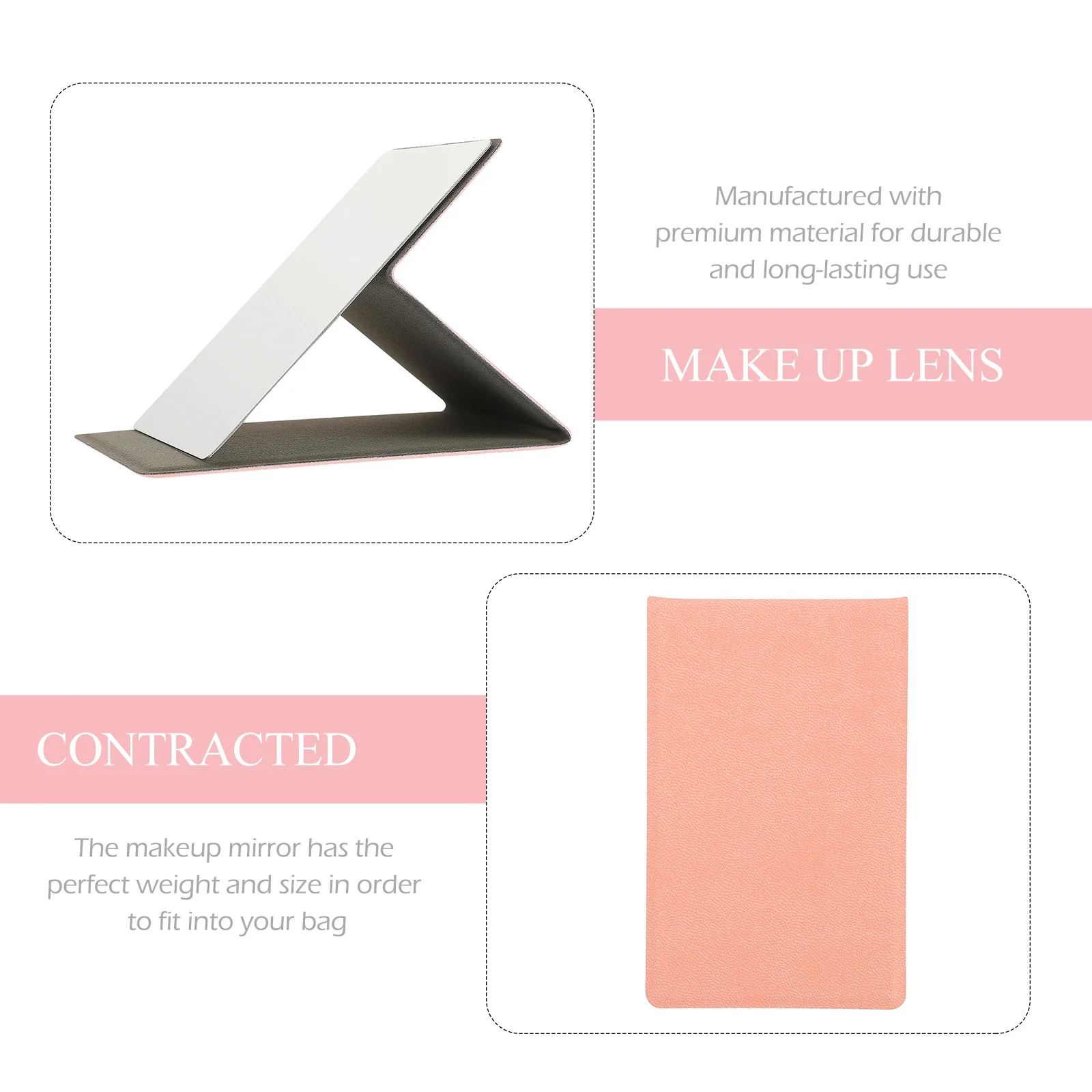 

1Set Stainless Steel Foldable Makeup Mirror Compact PU Cover Lightweight Portable Pocket Mirror for Travel Business Trip