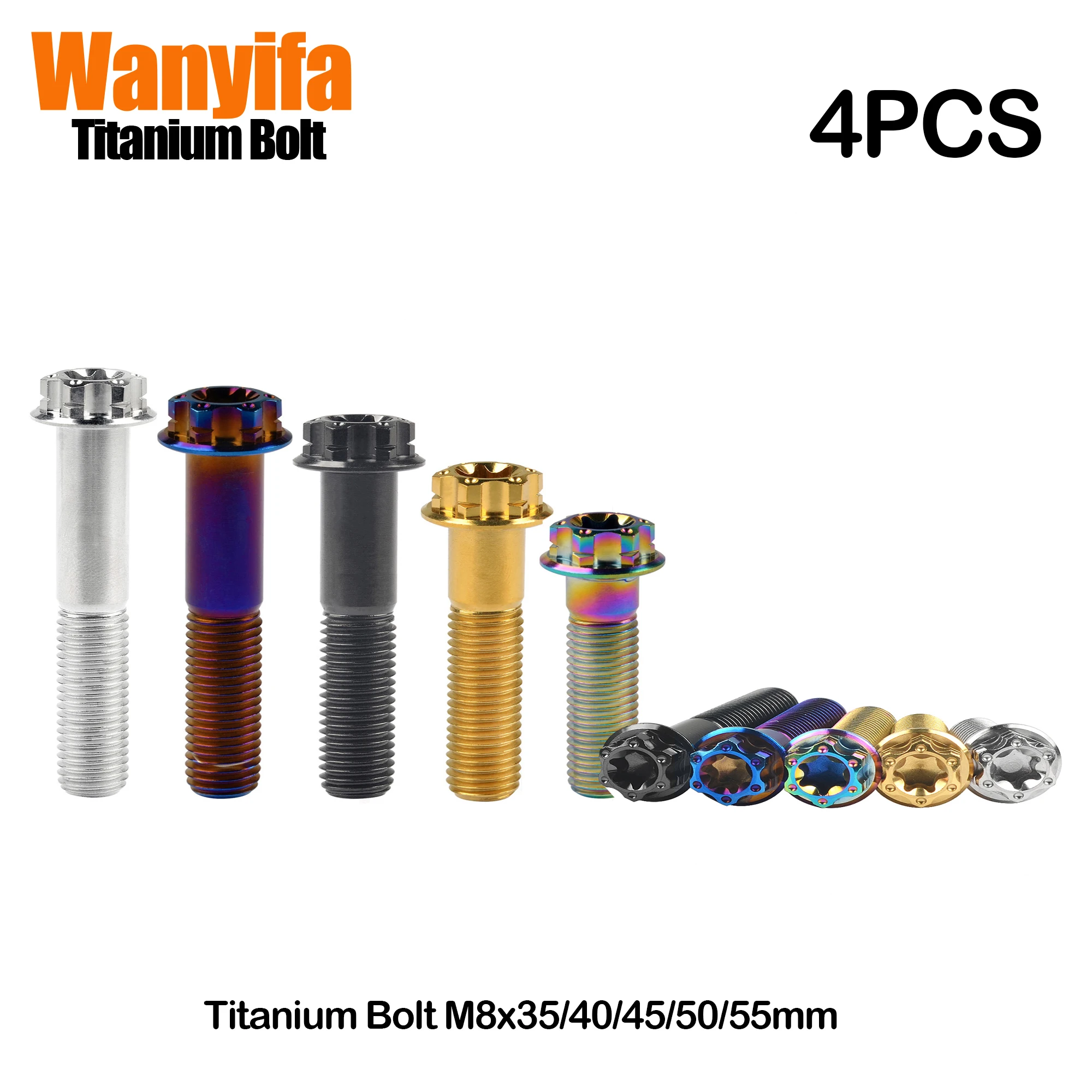 Wanyifa Bicycle Part Titanium Alloy Bolts M8x35/40/45/50/55mm Use Torx Flange Head Screws for MTB Bike Accessories