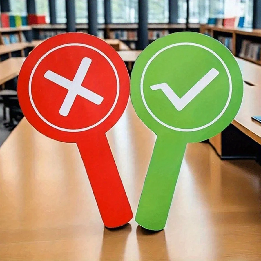 Double Sided Checkmark and X Handheld Signs Red Green Voting Paddles Lightweight for Meeting Game Classroom and School Event Use
