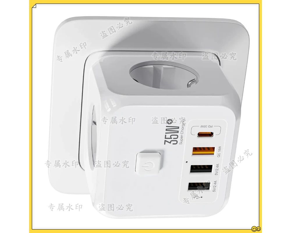 for LENCENT Wall Socket Extender with 3 AC Outlets 3 USB Ports And1 Type C 7-in-1 EU Plug Charger On/Off Switch for Home